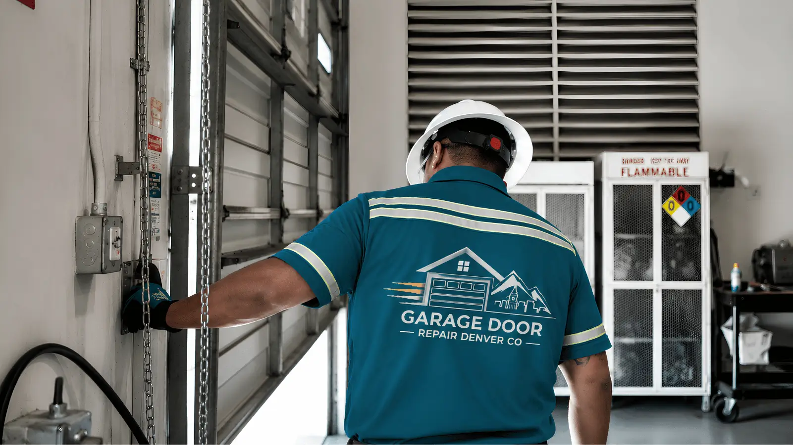 Rolling steel commercial door repair for a Denver business