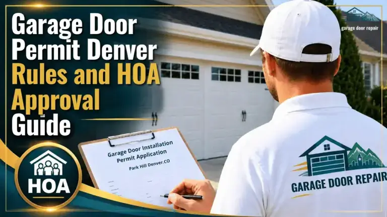 Garage door permit Denver paperwork on a desk next to house plans