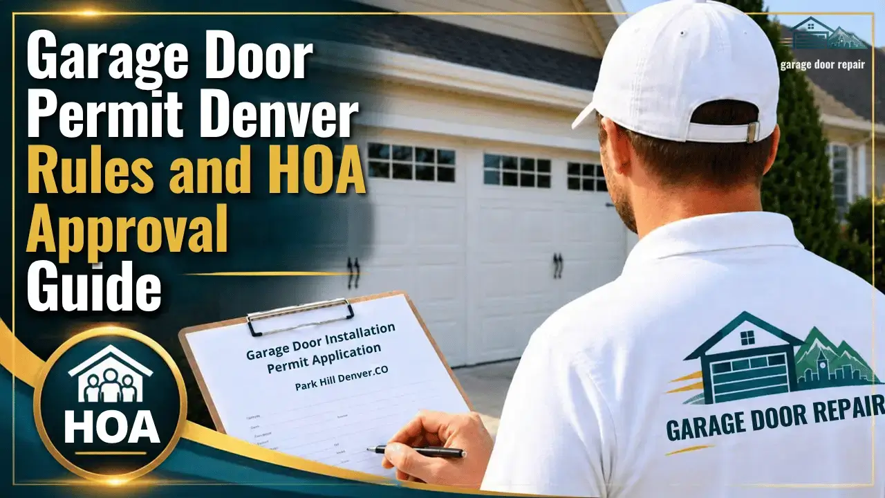 Garage door permit Denver paperwork on a desk next to house plans