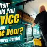 Technician checking garage door maintenance frequency schedule on a Denver home