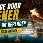 Technician deciding between garage door opener repair or replace on a Denver home