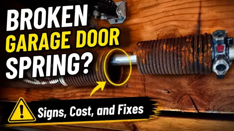 Close-up of a broken garage door spring gap in the coil