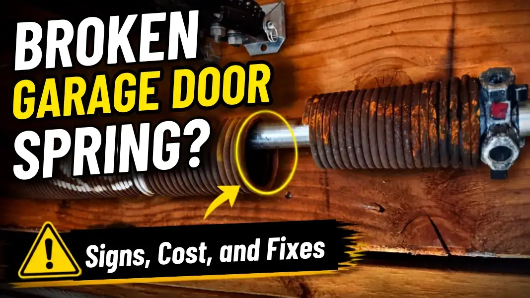 close up broken garage door spring gap coil.