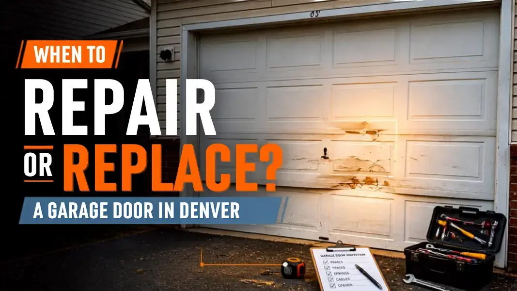 image of old garage door dented panels when to replace