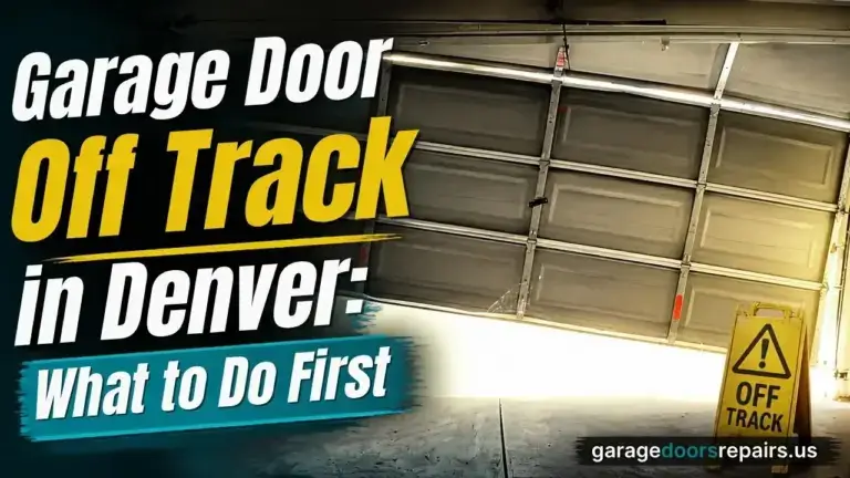 Garage door off track with a roller out of the rail in a Denver home