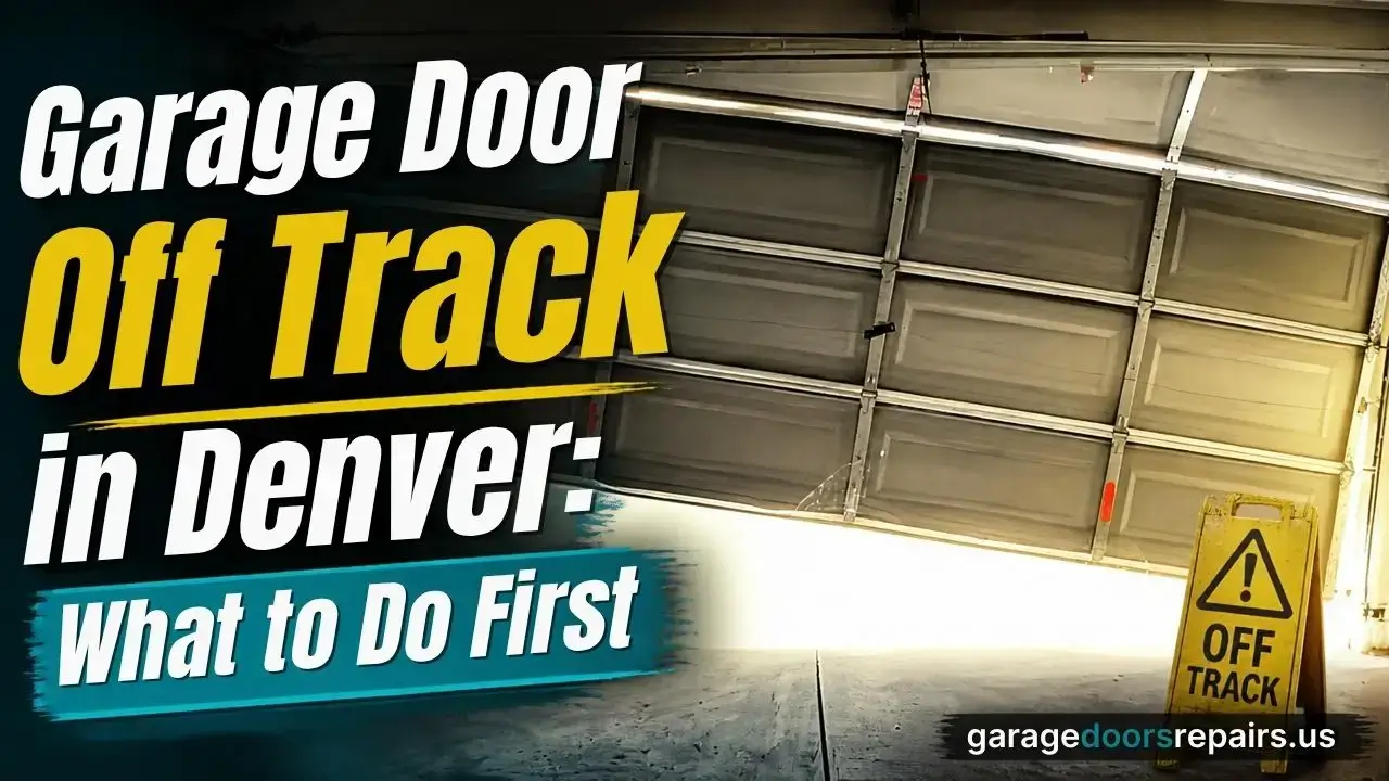Garage door off track with a roller out of the rail in a Denver home
